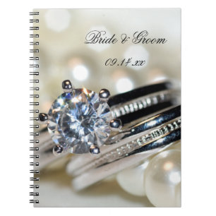 Caderno Espiral Casamento de Anéis e Pérolas Brancas