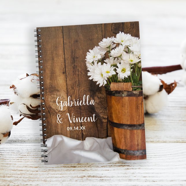 Caderno Espiral Casamento de Balde de Madeira para margaridas bran (Criador carregado)