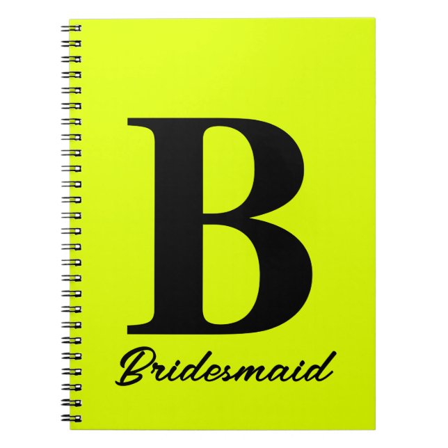 Caderno Espiral Casamento de Bridemaid de Neon Amarelo fluorescent (Frente)