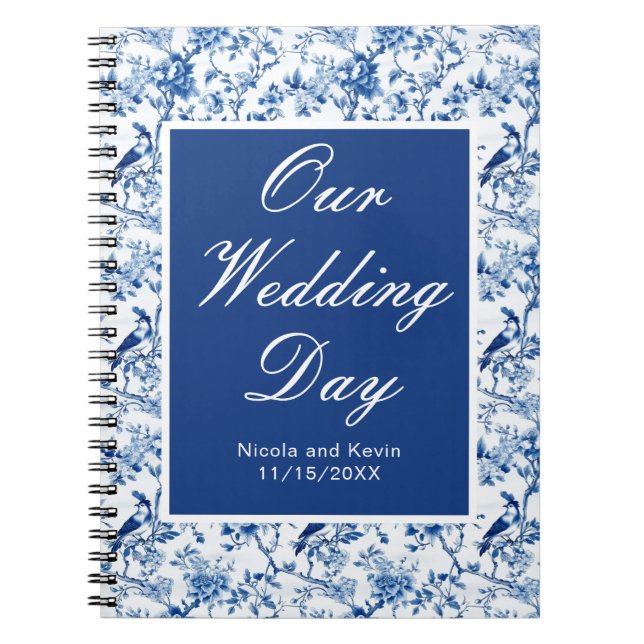 Caderno Espiral Casamento de Chinoiserie Blue Birds and Flowers (Frente)