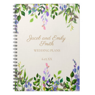 Caderno Espiral Casamento de Creme Verde Floral com Cor de Água P