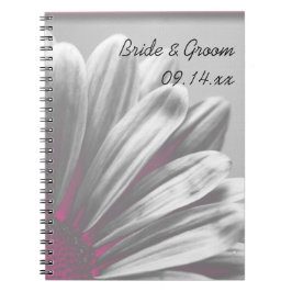 Caderno Espiral Casamento de Destaques Florais Rosa e Cinza