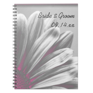 Caderno Espiral Casamento de Destaques Florais Rosa e Cinza