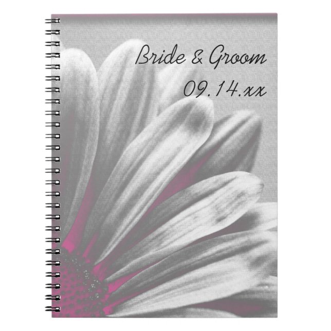 Caderno Espiral Casamento de Destaques Florais Rosa e Cinza (Frente)