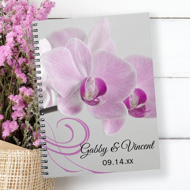 Caderno Espiral Casamento de Elegância das Orquídeas Rosa (Criador carregado)