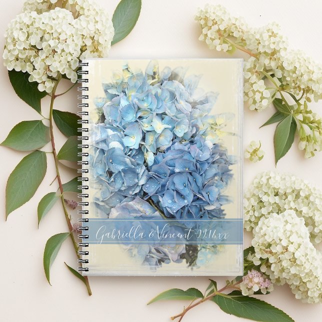 Caderno Espiral Casamento de Flor de Hydrangea Azul (Criador carregado)