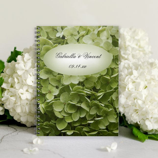 Caderno Espiral Casamento de Flores Verde Annabelle Hydrangea (Criador carregado)