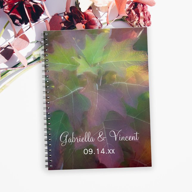 Caderno Espiral Casamento de Hydrangea de Folha de Carvalho (Create a personalized guest book or advice book for your Fall wedding or bridal shower.)
