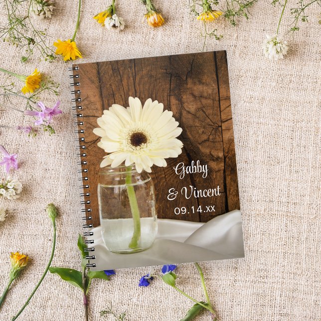 Caderno Espiral Casamento de Mason Jar e White Daisy Country Barn (Criador carregado)