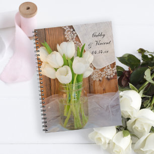 Caderno Espiral Casamento de Mason Jar e White Tulips Country Barn