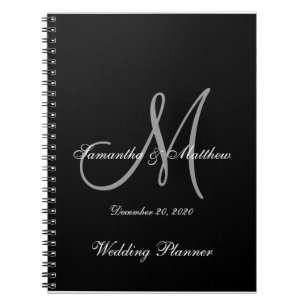Caderno Espiral Casamento de Monogramas de Cinza Negra