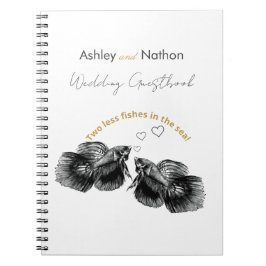 Caderno Espiral Casamento de Peixes Dourados Elegante Preto