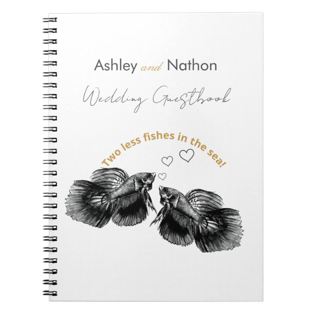 Caderno Espiral Casamento de Peixes Dourados Elegante Preto (Frente)