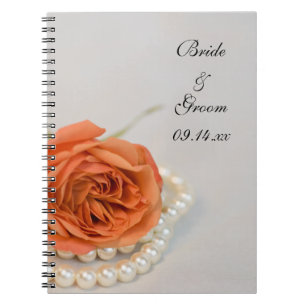 Caderno Espiral Casamento de Pérolas Brancas e Rosa Laranja