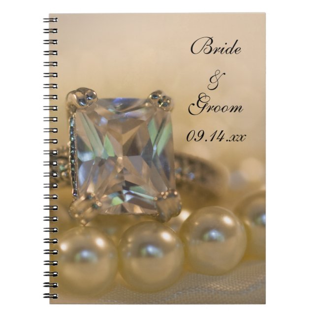 Caderno Espiral Casamento de Princesa Diamond Ring e Pérolas Branc (Frente)