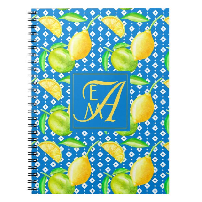 Caderno Espiral Casamento de recém-casados com Blue MONOGRAMAS do  (Frente)