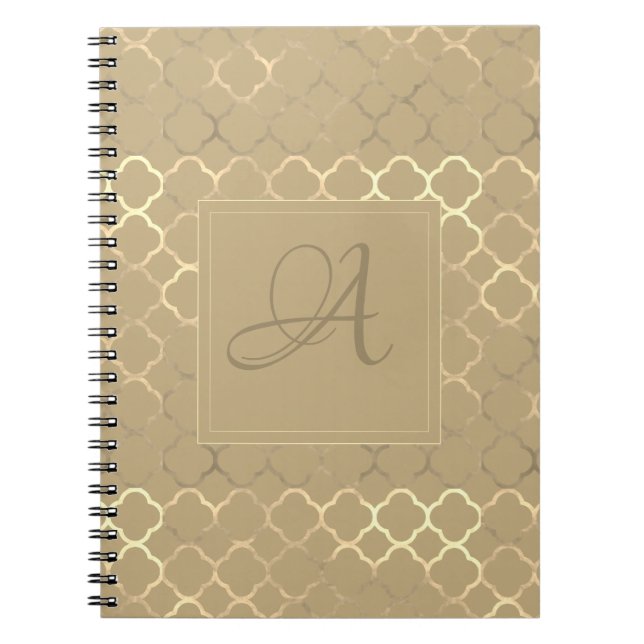 Caderno Espiral Casamento de recém-casados com Quatrefoil Monogram (Frente)