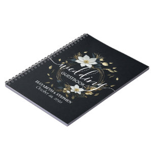 Caderno Espiral Casamento Dourado e preto branco Elegante