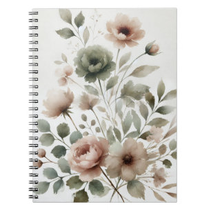 Caderno Espiral Casamento Floral com Aquarela em Oliva Desbotado e