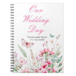 Caderno Espiral Casamento Floral com Borboleta Rosa primavera