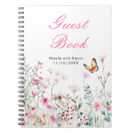 Caderno Espiral Casamento Floral com Borboleta Rosa Profunda prima