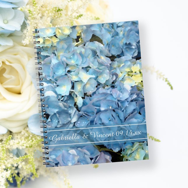 Caderno Espiral Casamento Floral de Hydrangea Azul (Criador carregado)
