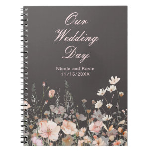 Caderno Espiral Casamento Floral Rosa Rosa-Blush Primavera