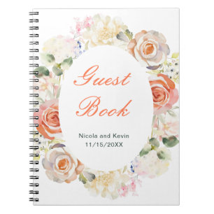 Caderno Espiral Casamento Floral Vintage Creme e Laranja