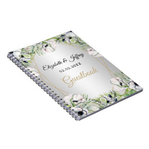 Caderno Espiral Casamento Geométrico Dourado da Anêmona Branca d