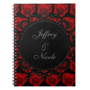 Caderno Espiral Casamento gótico do Victorian das rosas vermelhas