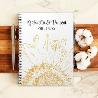 Caderno Espiral Casamento Gráfico de Girassol Amarelo