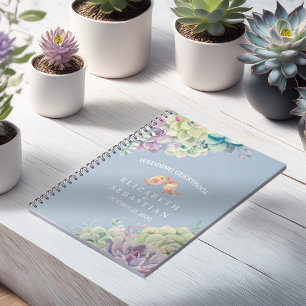Caderno Espiral Casamento Guestbook Chic Watercolor Plantas Sucule