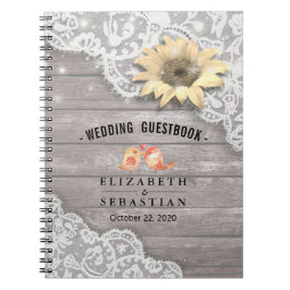 Caderno Espiral Casamento Guestbook Lace Sunflower Wood String Lig