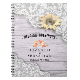 Caderno Espiral Casamento Guestbook Lace Sunflower Wood String Lig