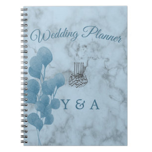 Caderno Espiral Casamento Moderno Eucalyptus Azul-Bismillah Islâmi