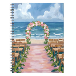 Caderno Espiral Casamento na Praia Corredor Floral Aquarela