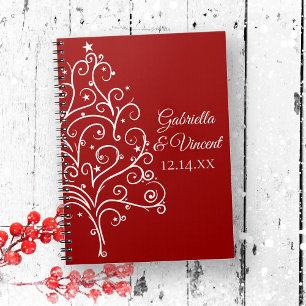 Caderno Espiral Casamento no inverno vermelho da árvore de Natal