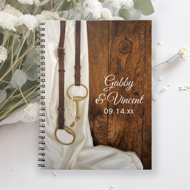 Caderno Espiral Casamento Ocidental de Satin Branco e Bit Cavalo (Criador carregado)