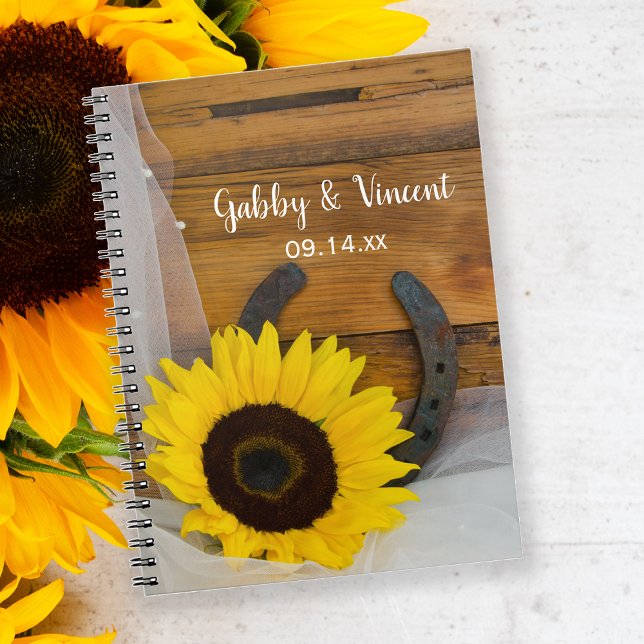 Caderno Espiral Casamento Ocidental de Sunflower e Ferradura (Criador carregado)