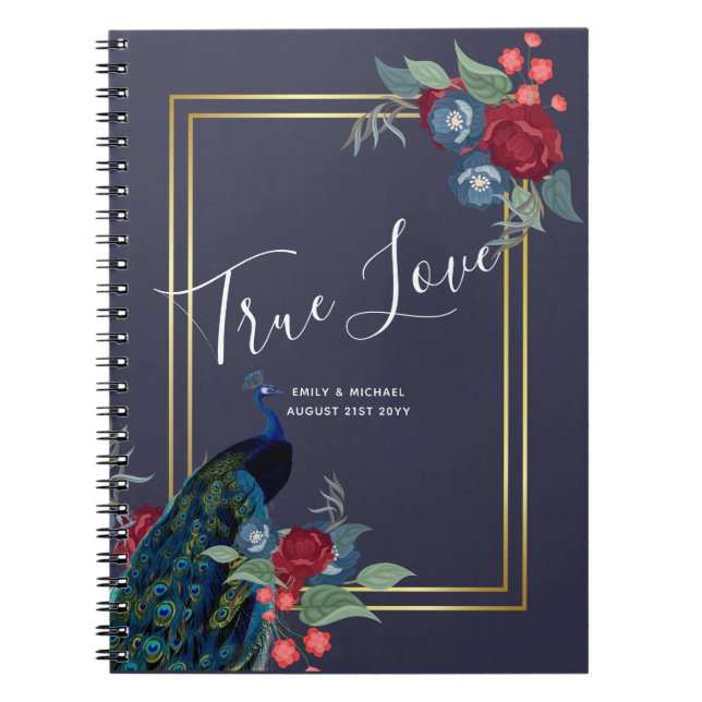 Caderno Espiral Casamento outono de inverno Peacock Blue Burgundy (Frente)
