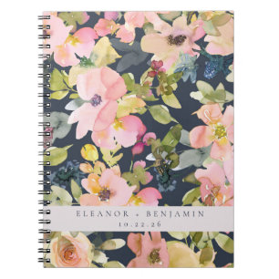 Caderno Espiral Casamento Personalizado Floral de Watercolor com M