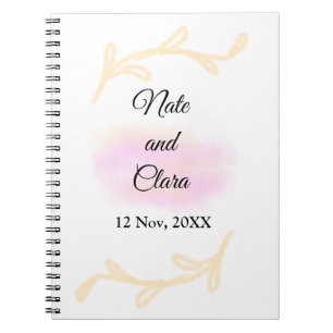 Caderno Espiral Casamento pintado à mão com aquarela bege rosa sim