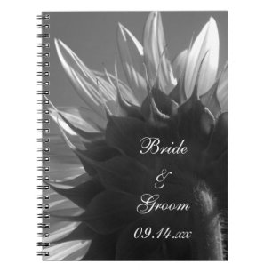 Caderno Espiral Casamento preto e branco do girassol do jardim