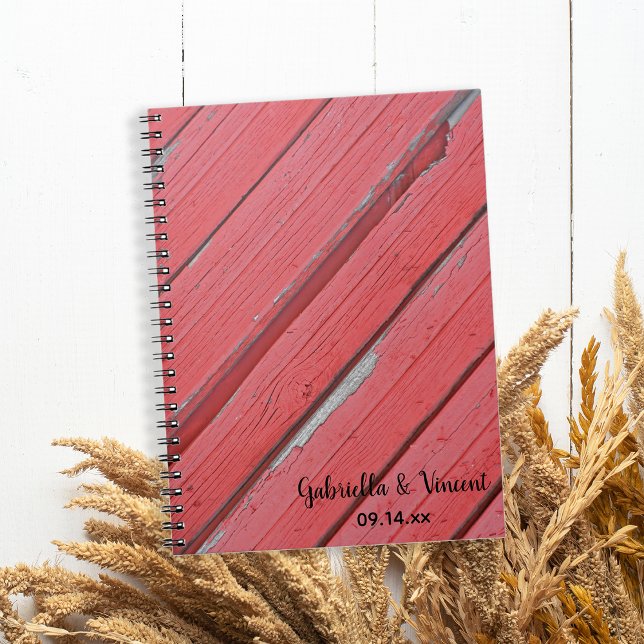 Caderno Espiral Casamento Rustic Red Barn Wood Country (Criador carregado)