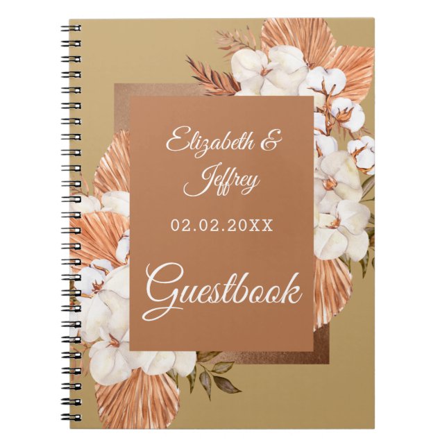 Caderno Espiral Casamento Rustic Terracotta Dourado Boho Pampas Or (Frente)