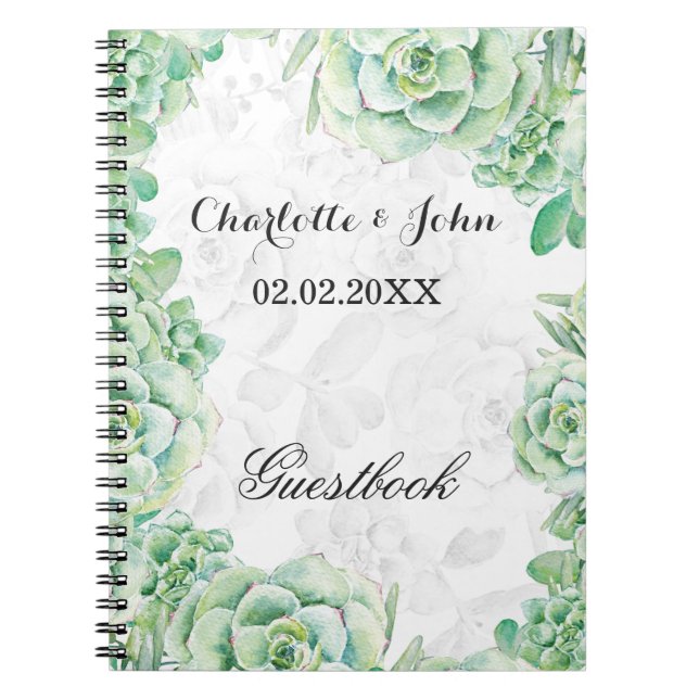 Caderno Espiral casamento suculento com aquarelas Guestbook (Frente)