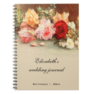Caderno Espiral Casamento vintage, Flores de Rosas Antigas Florais
