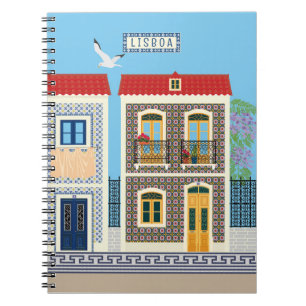 Caderno Espiral Casas bonitas em português com azulejos ou azulejo