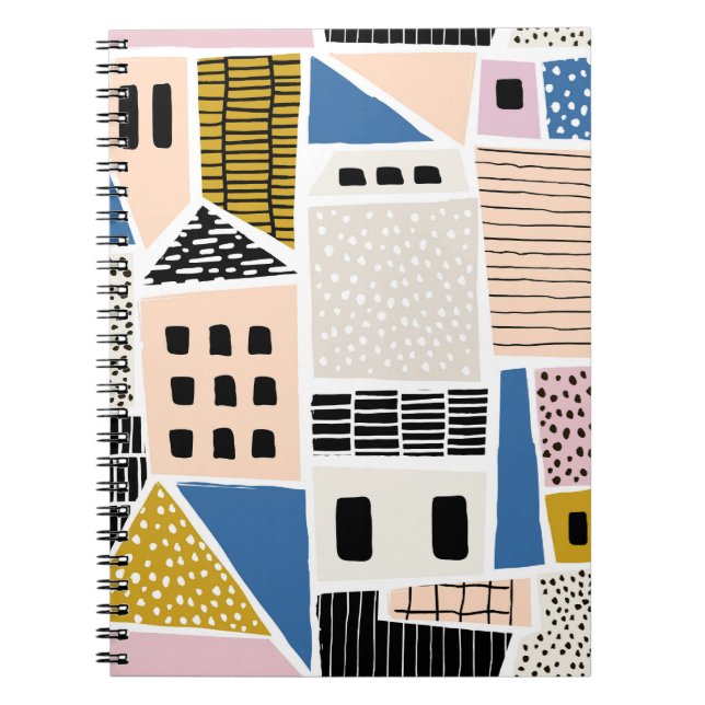 Caderno Espiral Casas Desenhadas Mão Abstrato (Frente)