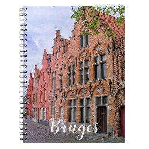 Caderno Espiral Casas medievais de tijolos coloridos em Bruges, Bé